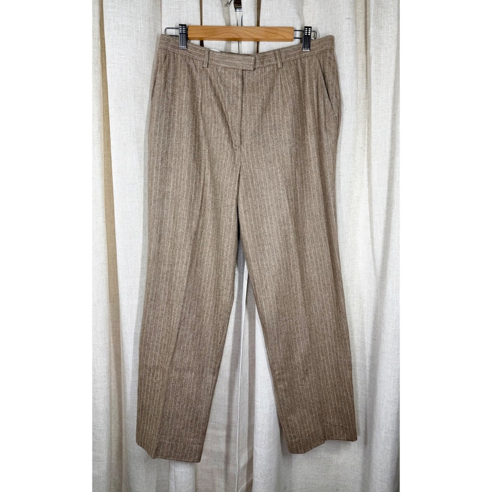 ESCADA Vintage Beige Pinstripe Pure New Wool High Rise Straight Leg Trousers, 30 - Picture 2 of 8